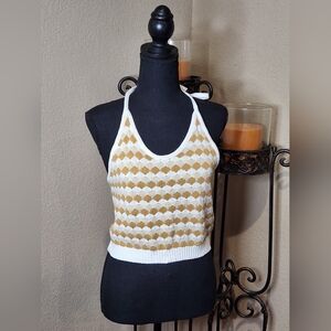 Willow & Wind Crotched Knit Off-White,brown and Tan Halter Crop Top. Size L